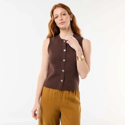 top sans manches avec boutons dorés marron top sans manches avec boutons dorés marron