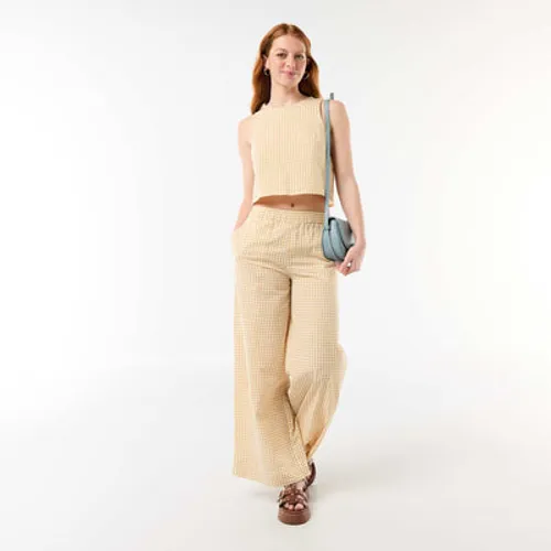 pantalon large à motif vichy beige